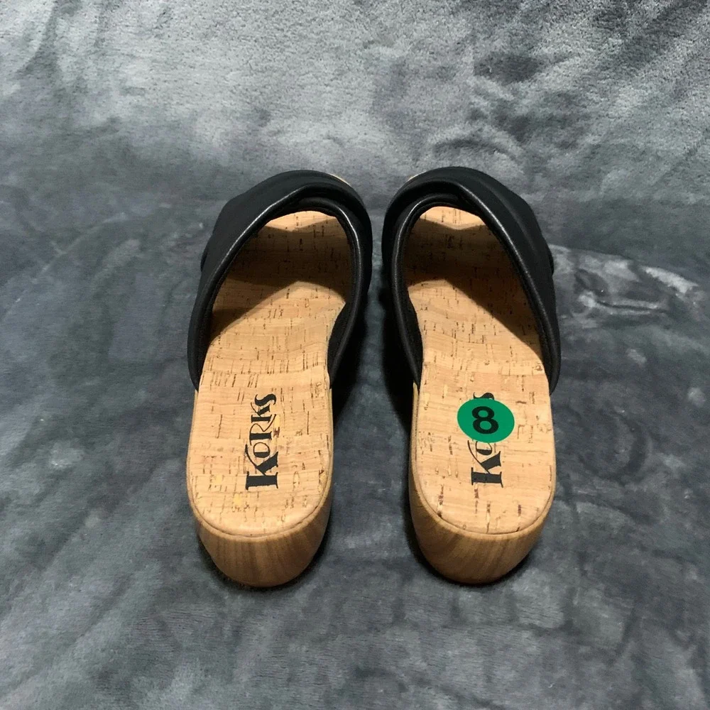 Korks Sandals Women 8 Black Padded Crisscross Platform Wedge KR0011099 Boho Cork